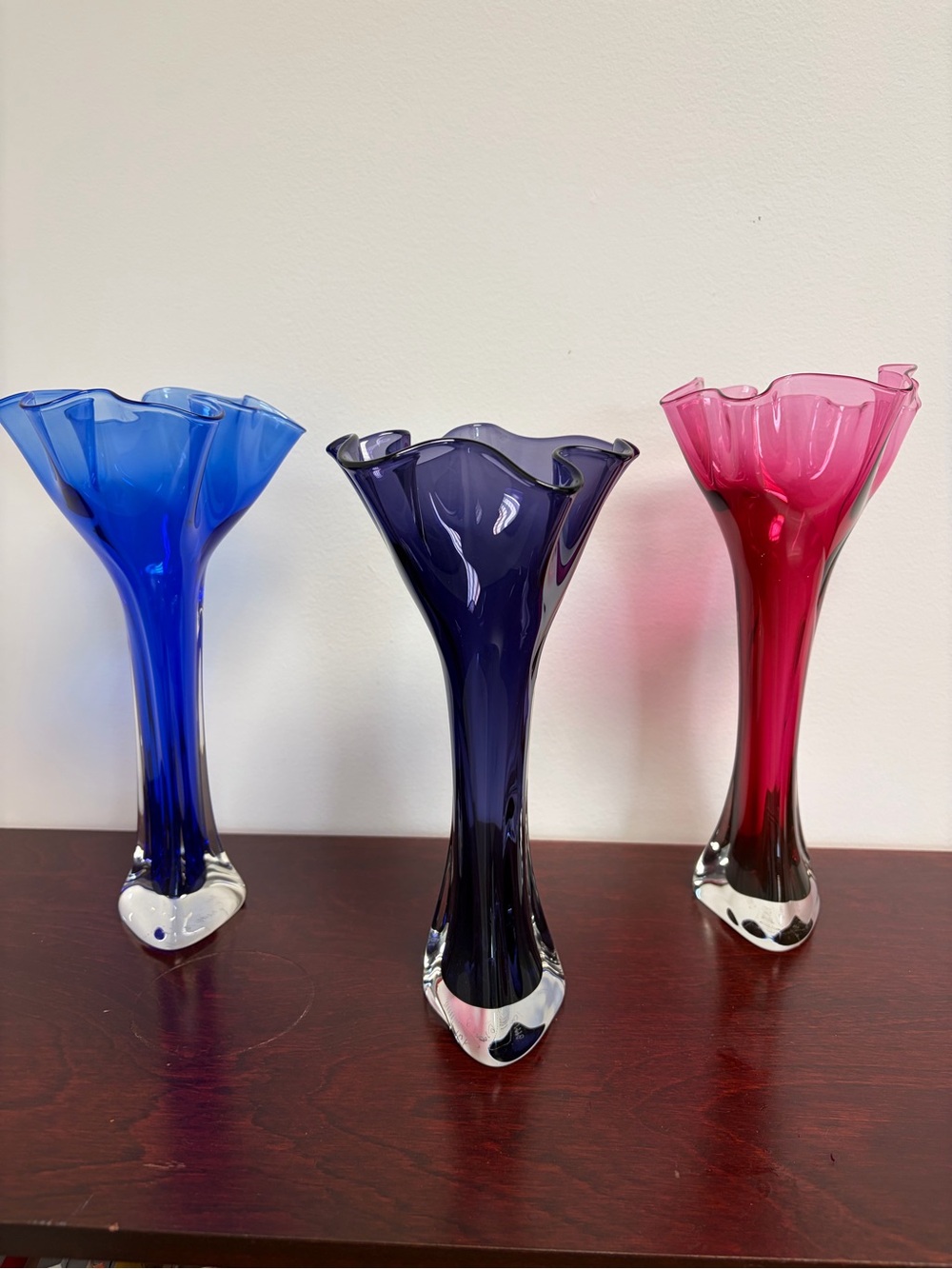 Michael Winfisky Handmade Fluted Glass Vases — Pink, Cobalt Blue, and Purple